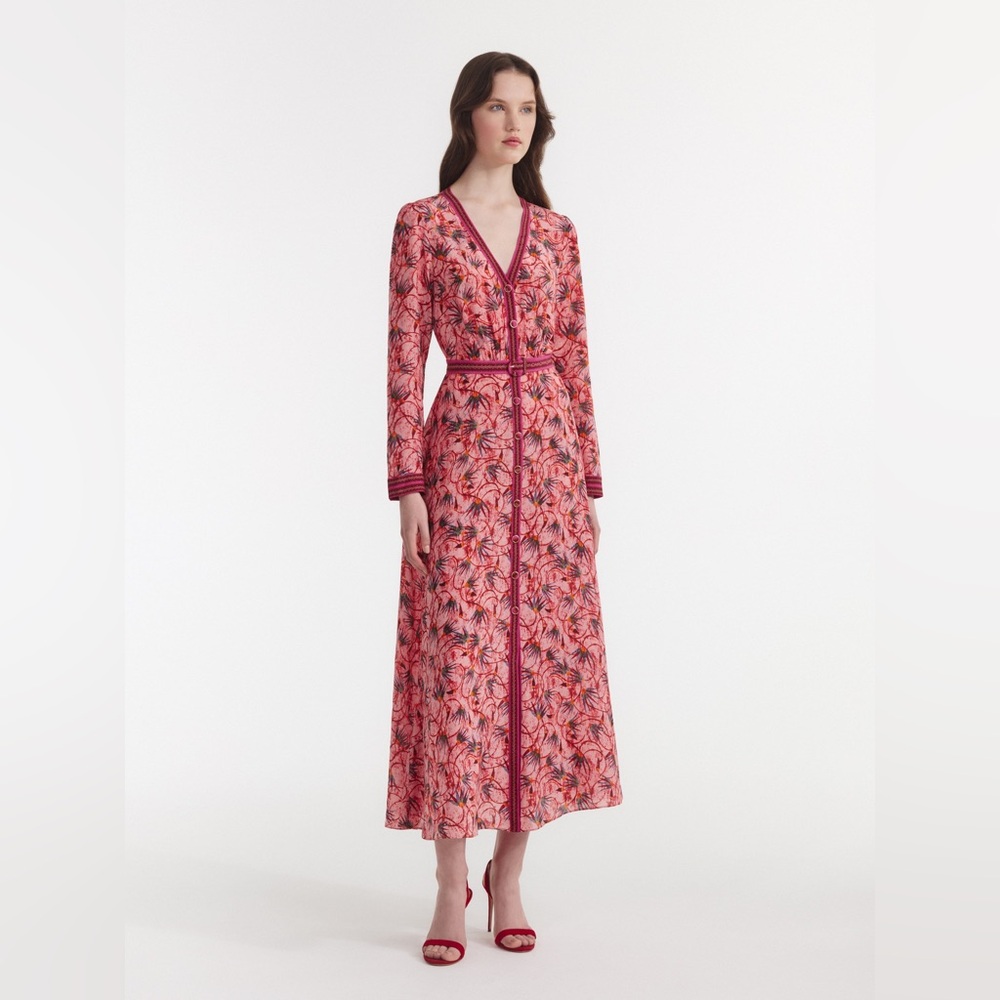 NWT Saloni Leah Dress Padma Hibiscus Silk Dress US 4 Retail $750